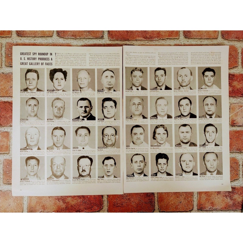 1941 Greatest Spy Roundup in US History‎ - Original Vtg 2pg Article - Quirky